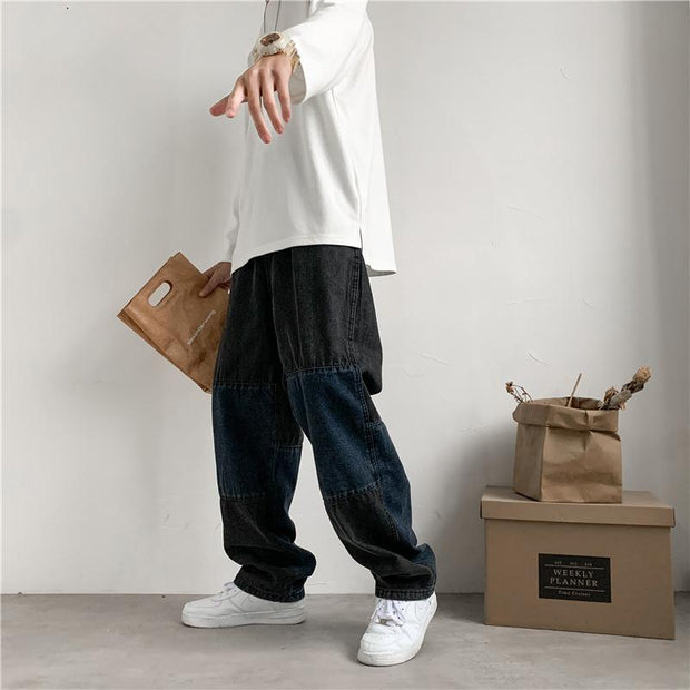 Personalized stitching jeans men's wide-leg trousers