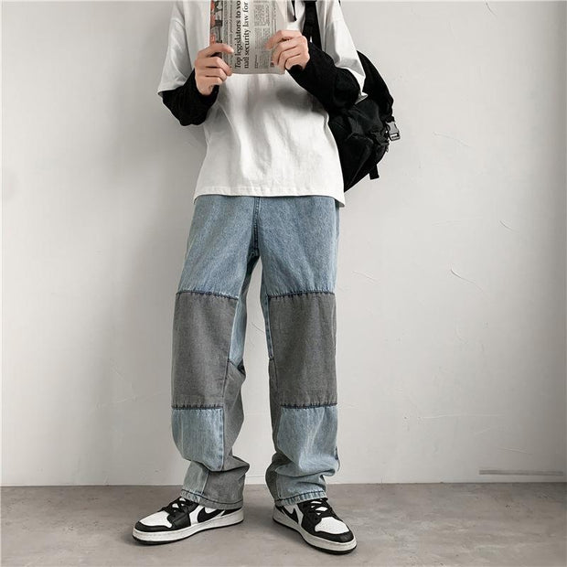 Personalized stitching jeans men's wide-leg trousers