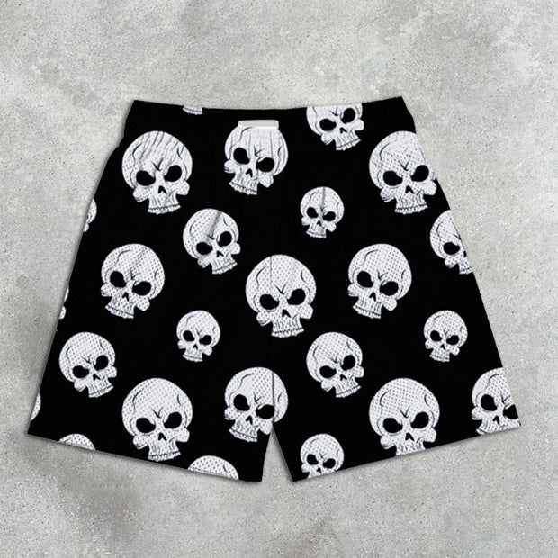 Skull Print Elastic Shorts