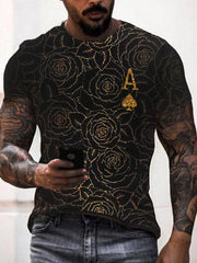 Casual round neck short sleeve digital print slim pullover men's T-shirt