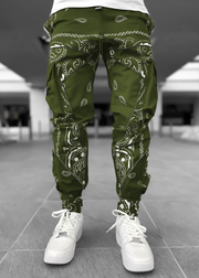 Fashion men's street casual printed multi-pocket trousers