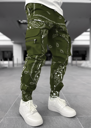 Fashion men's street casual printed multi-pocket trousers