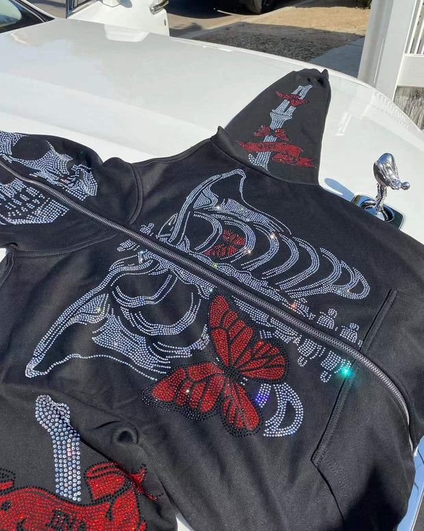 Butterfly skull casual street sports hoodie