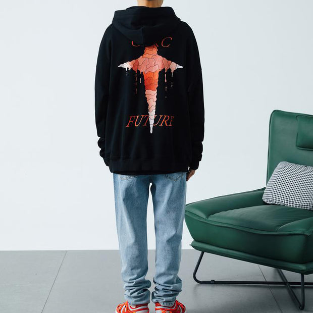 Fashion printed long-sleeved hooded sweatshirt