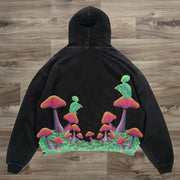 Retro fashion mushroom print hoodie