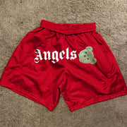 Angel Print Vintage Mesh Track Shorts