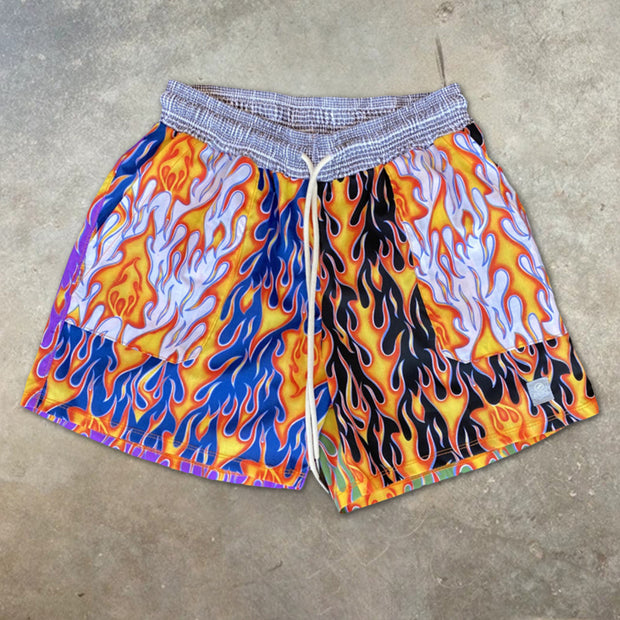 Colorful flame street print shorts