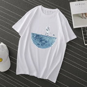 Astronaut print Pure cotton pullover short sleeve cartoon anime round neck iT-shirt