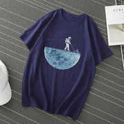 Astronaut print Pure cotton pullover short sleeve cartoon anime round neck iT-shirt