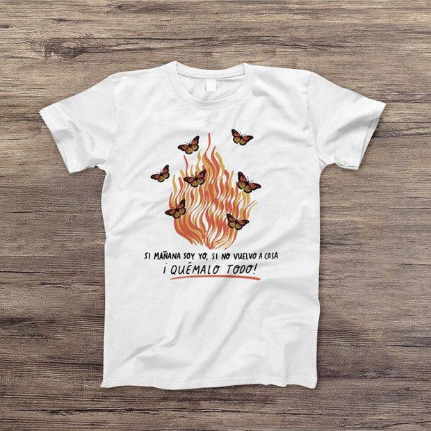 Flame butterfly print casual hip-hop T-shirt