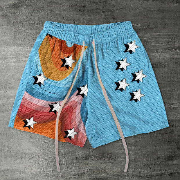 Patchwork star print track shorts