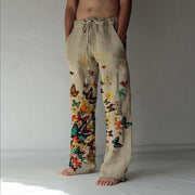 Butterfly printed casual pants cotton and linen loose printed trousers
