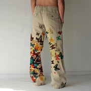 Butterfly printed casual pants cotton and linen loose printed trousers
