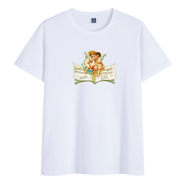 Retro printed cotton round neck print trendy short-sleeved T-shirt