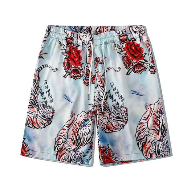 Casual Tiger Country Style Loose Short Sleeve Shirt Shorts Suit
