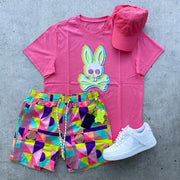 Personalized rabbit print short sleeve suit