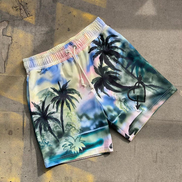 Leisure vacation style coconut tree print shorts
