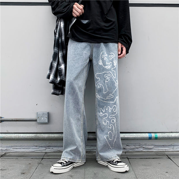 Hip hop line print casual jeans