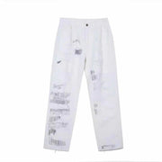 American heavy industry jeans male high street destruction embroidery knife cut hole loose wide-leg pants