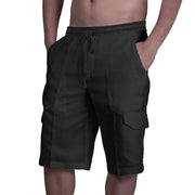 Linen Shorts Multi Pocket Tie Men's Beach Cargo Pants