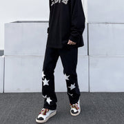 Hip-hop street star print denim trousers