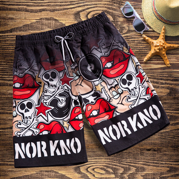 Red lip skull casual street beach shorts