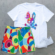 Fashion Preppy Rabbit Colorblock Shorts Suit