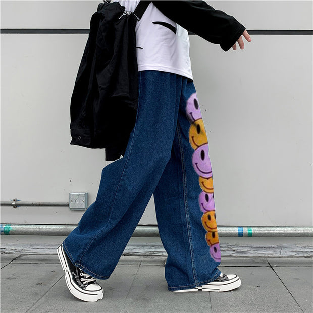 Smile print fashion hip-hop casual jeans