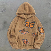 Retro Trendy Butterfly Print Plush Hoodies
