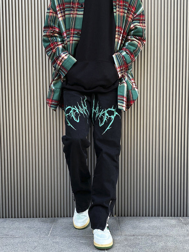 Retro hip-hop embroidered jeans