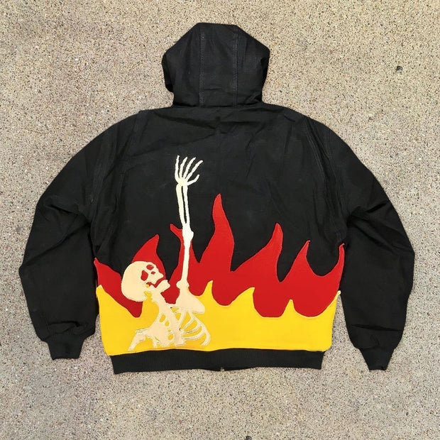 Personalized flame skull zipper sports cardigan men's hoodie