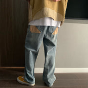 Loose straight-leg light-colored jeans rolled edge mopping trousers lazy style