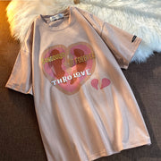 Love print short-sleeved T-shirt men and women round neck loose couple tops