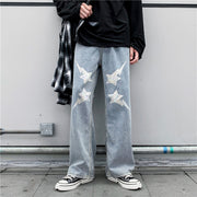 Hip-hop fashion print casual street style denim trousers