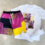 Casual tiger print shorts suit