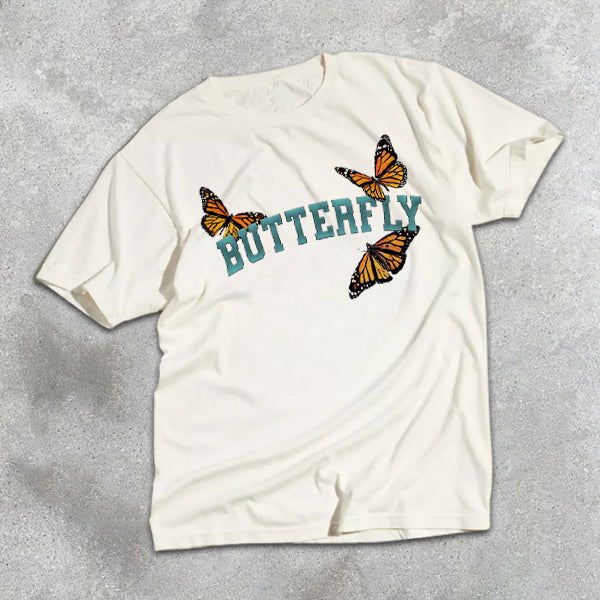 Butterfly Slogan Graphic Print Short Sleeve T-Shirt