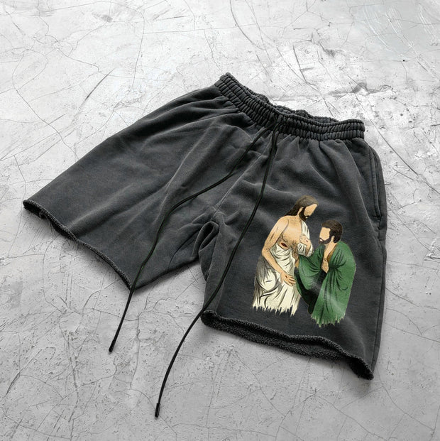 Jesus tide brand retro loose street shorts