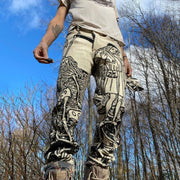 Fashion retro print straight-leg casual trousers