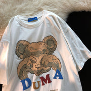 Casual short-sleeved bear print T-shirt