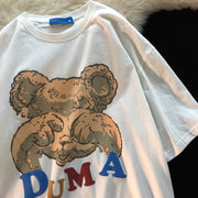 Casual short-sleeved bear print T-shirt