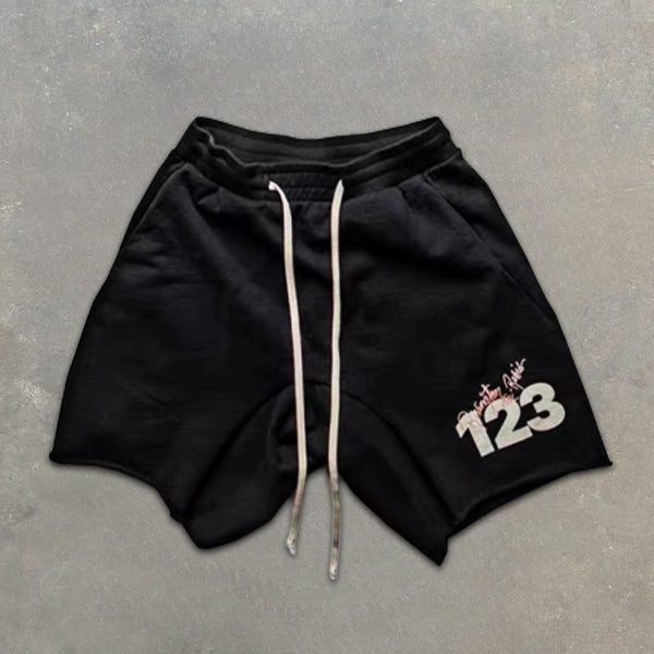 123 graphic print elastic shorts