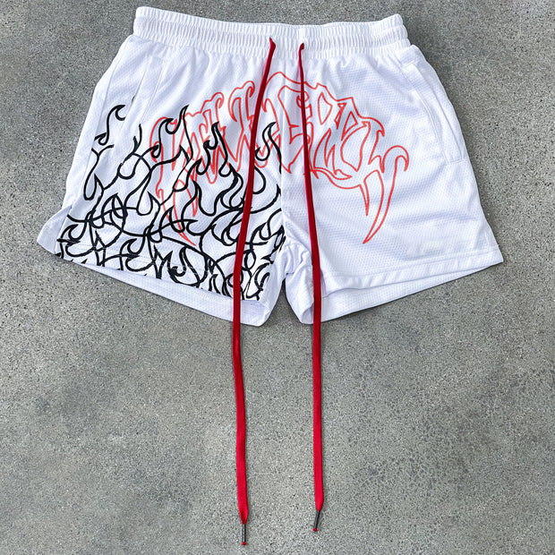 Statement Flame Embroidered Contrast Track Shorts