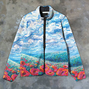 Retro style casual oil painting print plush long-sleeved jacket