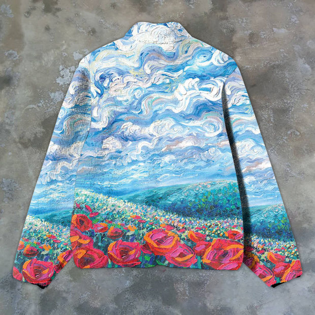 Retro style casual oil painting print plush long-sleeved jacket