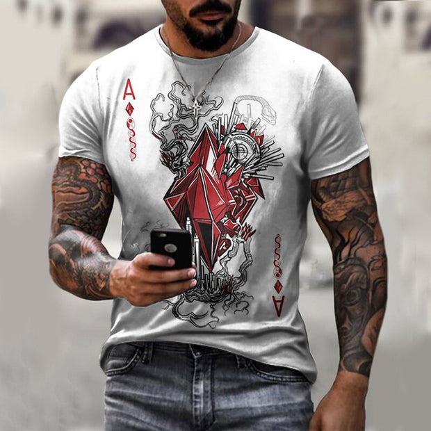 Casual round neck short sleeve digital print pullover men's T-shirt