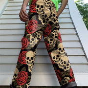 Skull print fashionable street style trousers