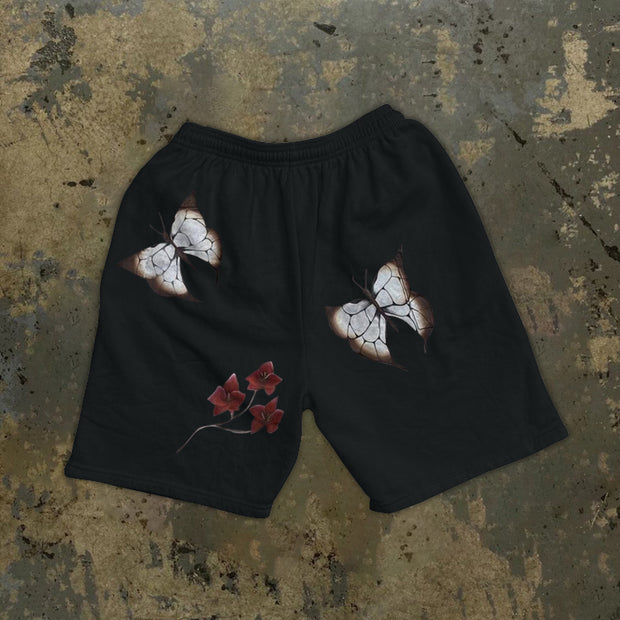 Butterfly print retro casual sports shorts