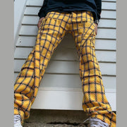 Personalized plaid belt design street trousers