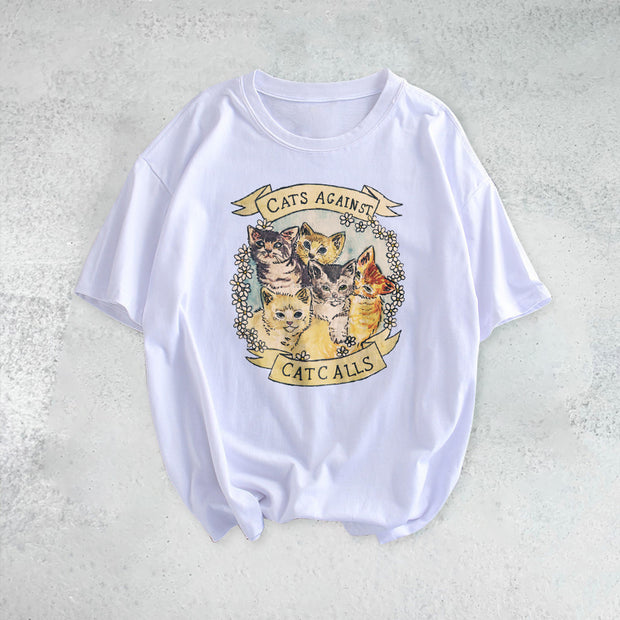 Kitten print fashion street style short-sleeved T-shirt