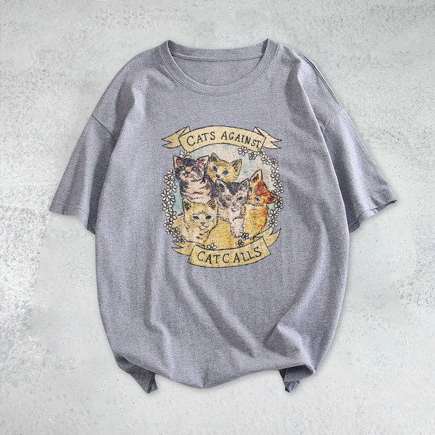 Kitten print fashion street style short-sleeved T-shirt